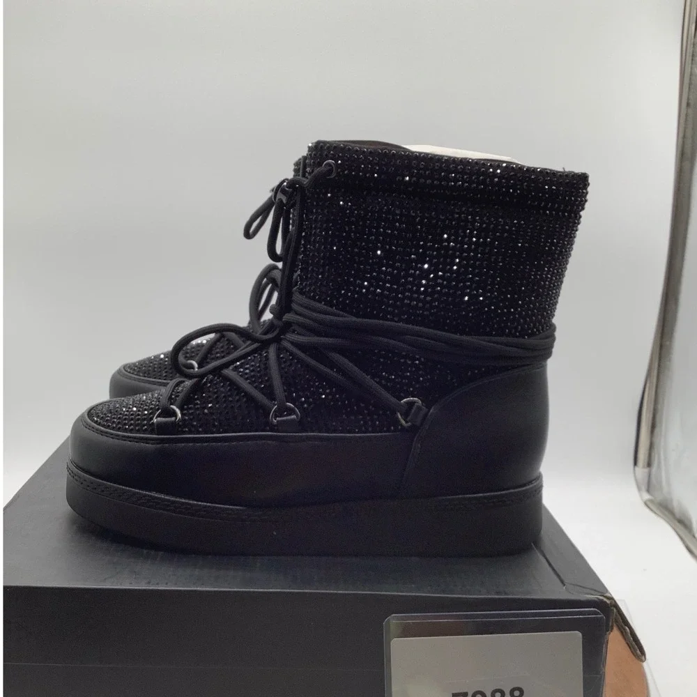 INC International Concepts Brooklynne‎ Black Rhinestone Snow Boots Womens 6M NEW
